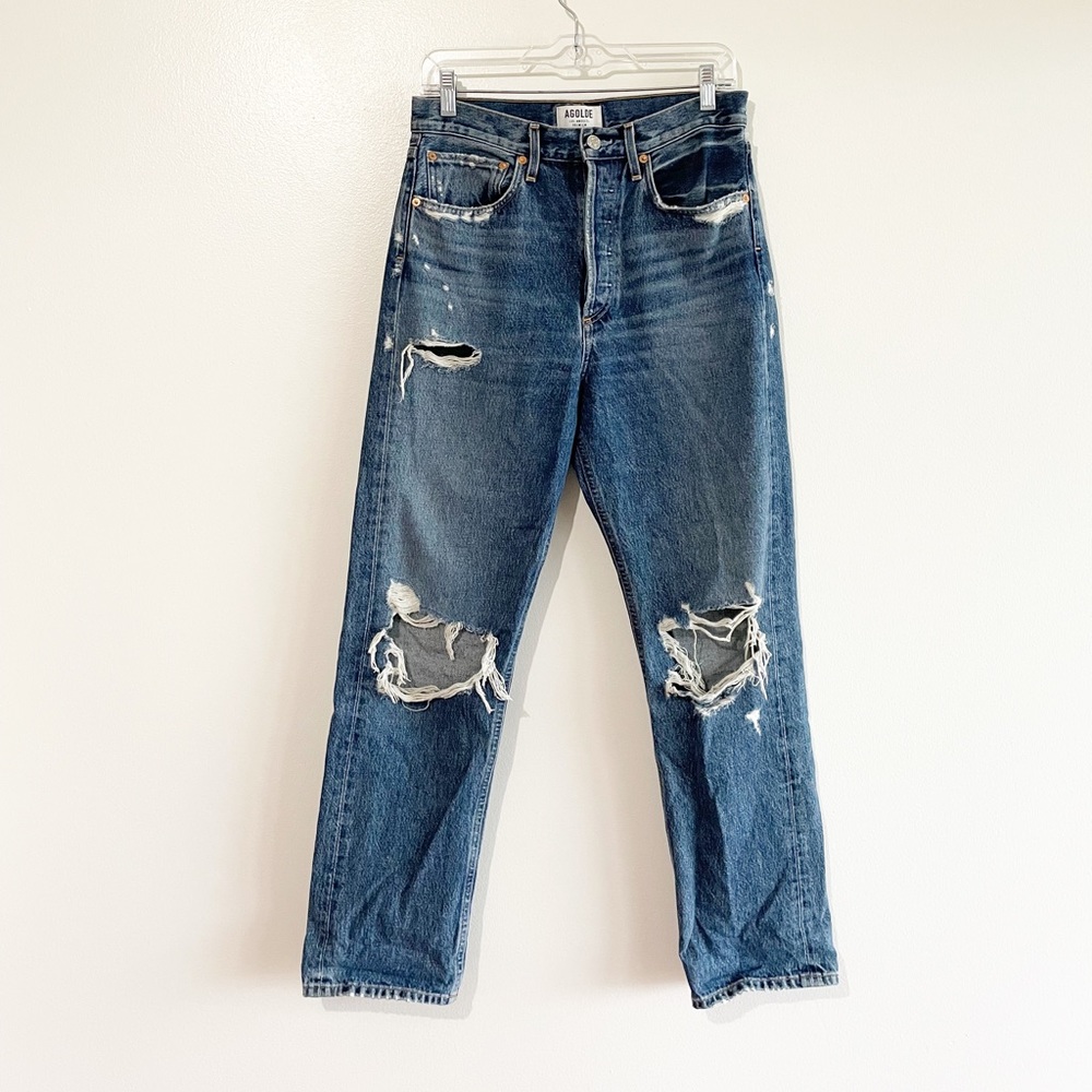 Agolde High Rise Loose Fit Jeans Distressed Denim in Psyce Size 26 - Picture 7 of 12